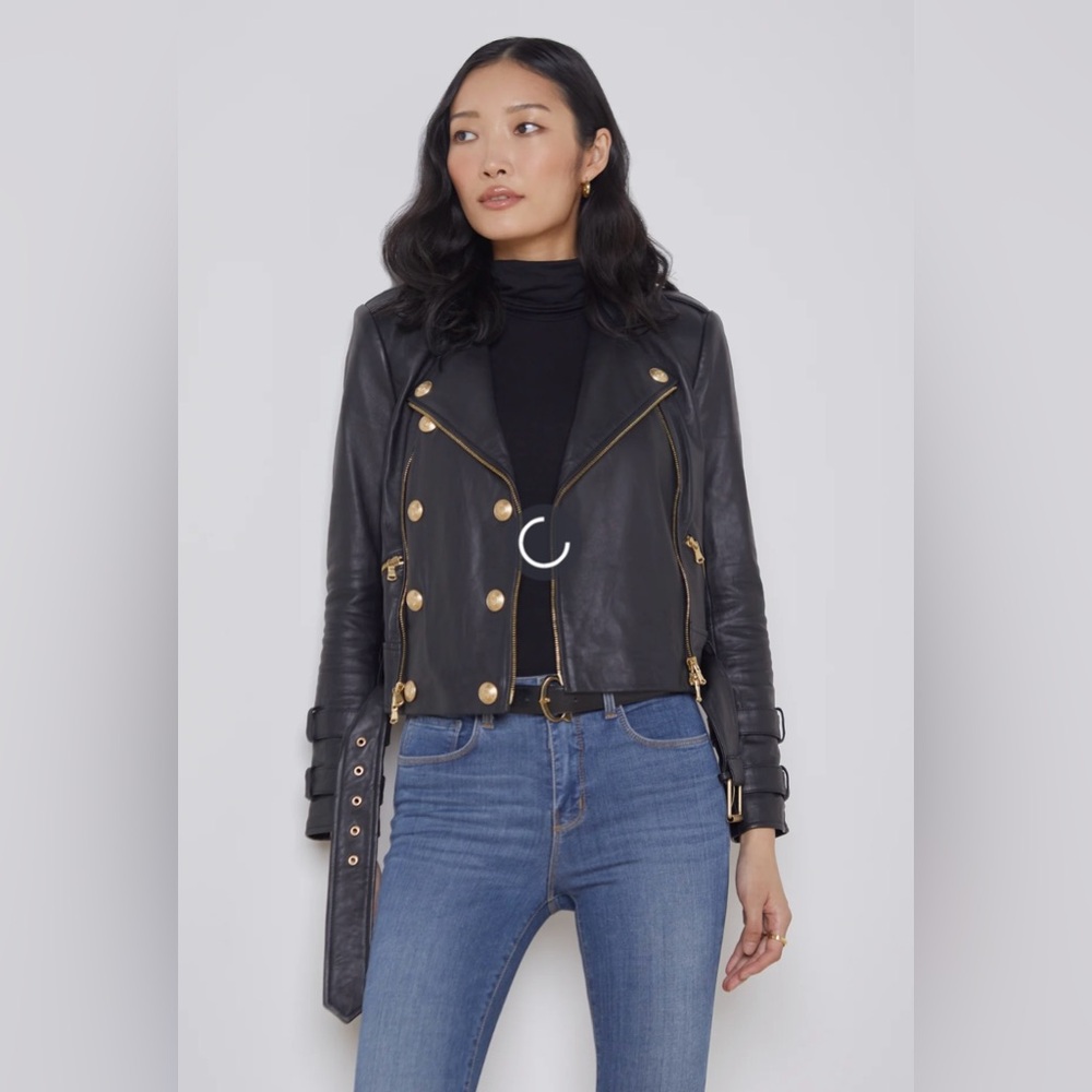 NWT - L’AGENCE Billie Belted Leather Jacket - Size Small - Brown Lambskin